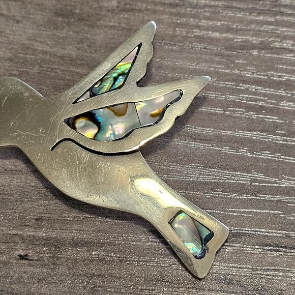 Vintage Alpaca Silver Hummingbird Brooch with Abalone Inlay - Picture 2 of 7